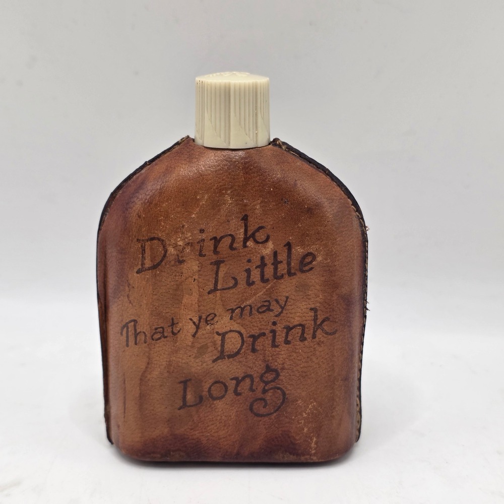 Vintage Leather Flask Brown Long Beach Cal Souvenir Pig Barware‎ Kitsch